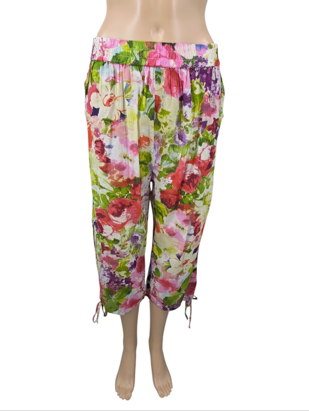 Cotton Daisy Floral Lightweight Cotton Harem Cropped Pants
